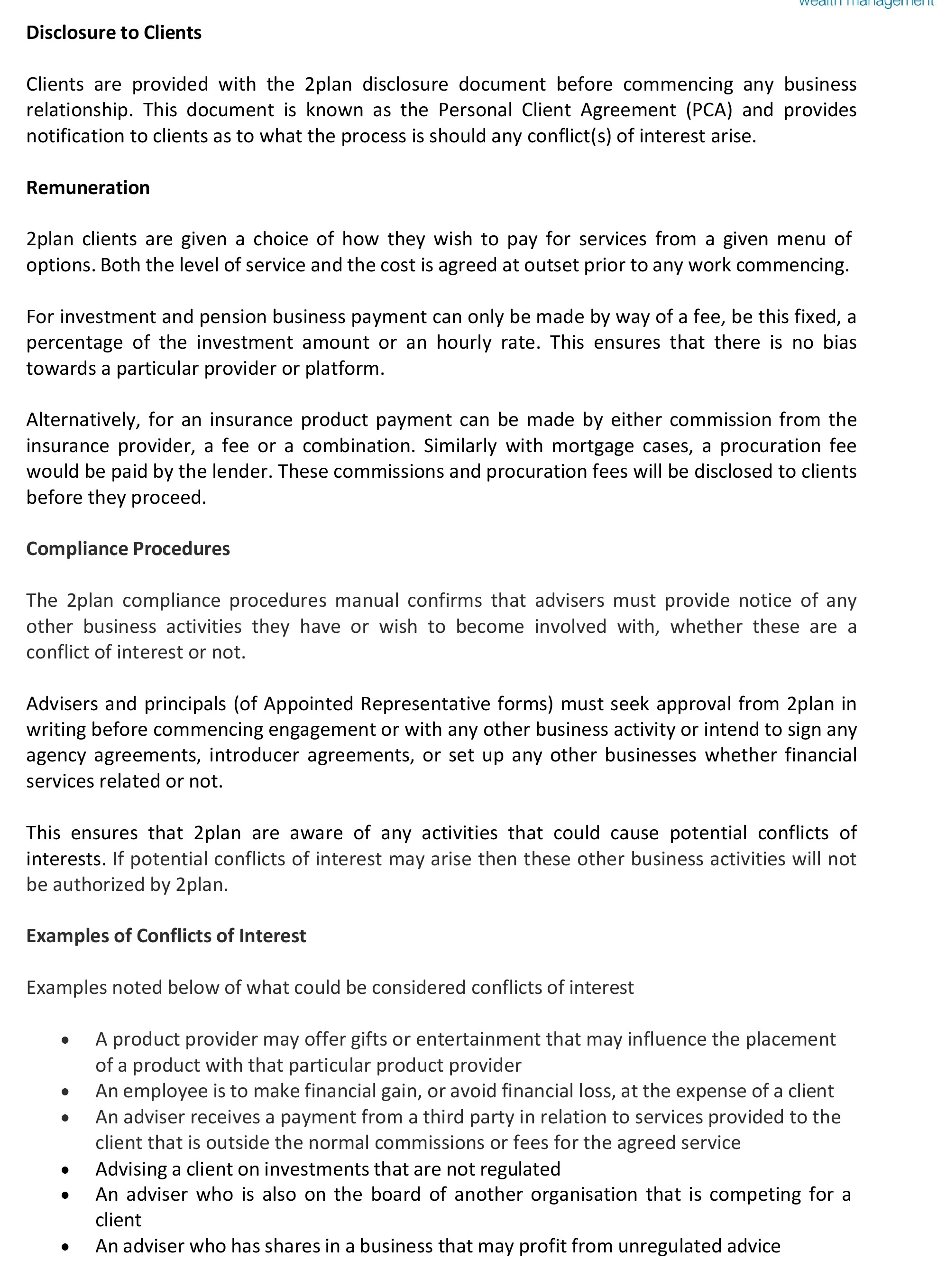 2Plan Conflicts of interest Policy